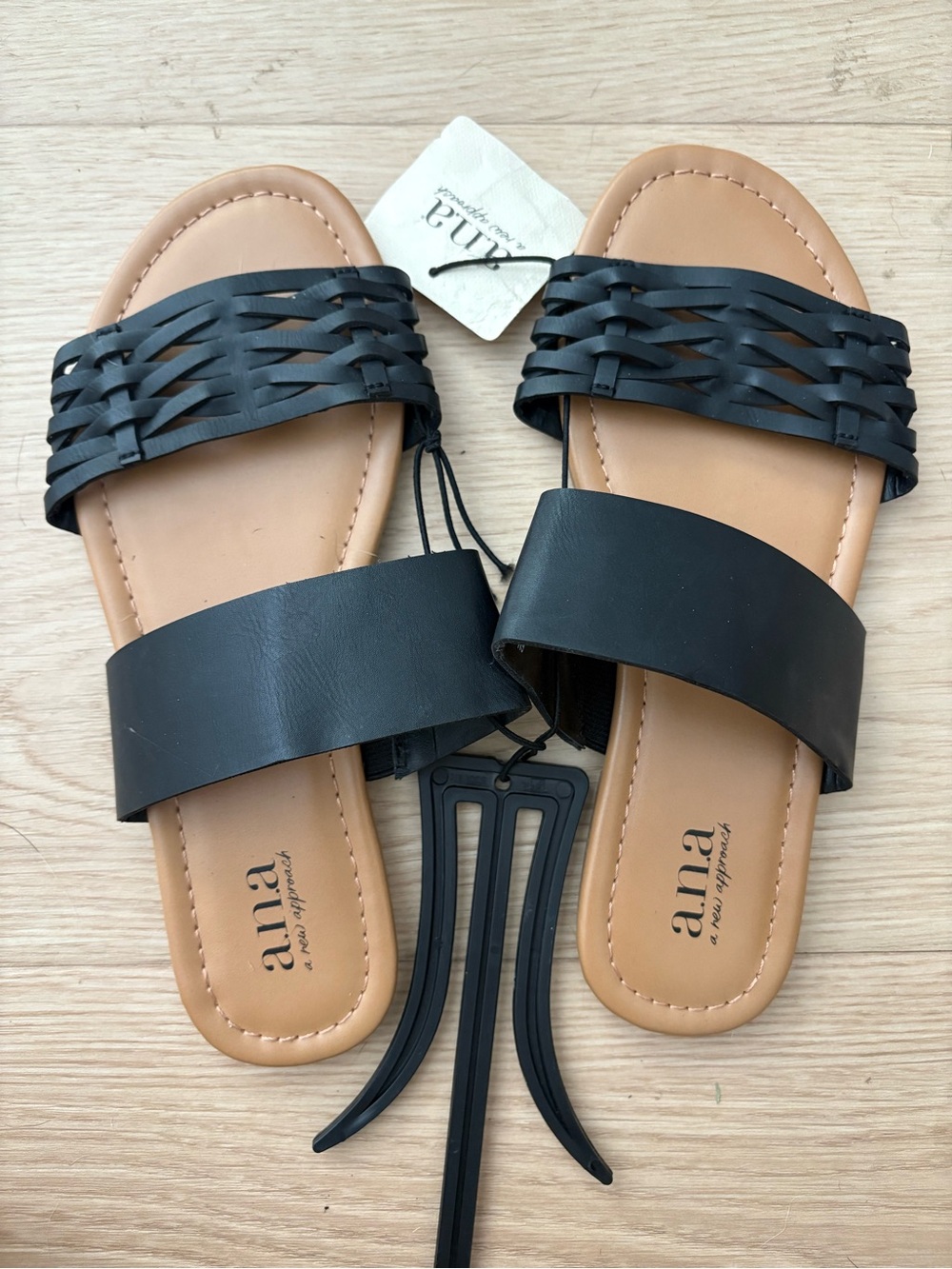 a.n.a Black Woven & Smooth Double-Band Slide Sandals